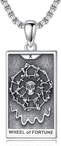 wholesale 925 Sterling Silver Wheel of Fortune Tarot Pendant Necklaces for Men Women Gifts-Wheel of Fortune