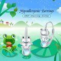 wholesale 925 Sterling Silver Adorable Frog Hoop Earrings with Moonstone for Women Girls Gift Jewelry Accessories 4cm Diameter-0-5