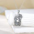 wholesale 925 Sterling Silver Sunflower Pendant Necklace with Lion Head Design for Women Girls  48cm Chain Length-0-3