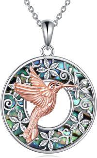 wholesale 925 Sterling Silver Round Abalone Shell Hummingbird Pendant Necklace for Women and Girls-Hummingbird