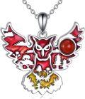 wholesale 925 Sterling Silver Red Enamel Owl Pendant Necklace with Carnelian Stone for Women and Men-0-0