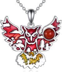 wholesale 925 Sterling Silver Red Enamel Owl Pendant Necklace with Carnelian Stone for Women and Men-Flying Owl Agate Necklace