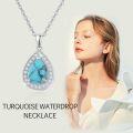 wholesale 925 Sterling Silver Turquoise Teardrop Celtic Knot Pendant Necklace with Cubic Zirconia Halo-0-4