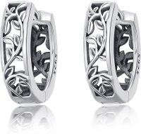 wholesale 925 Sterling Silver Vine Pattern Huggie Hoop Earrings for Women Girls Minimalist  4g Lightweight Hypoallergenic Cartilage Ear Piercing Studs Accessories Set of 3 Pairs-Leaf