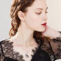 wholesale 925 Sterling Silver Black Cat Crescent Moon Pentagram Zircon Pendant Necklace-0-1