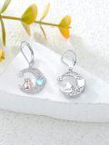 wholesale 925 Sterling Silver Heart Moonstone Bunny Leverback Drop Earrings for Women Girls Gifts Jewelry Accessories 4cm Long-0-2