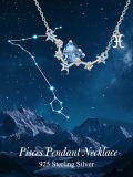 wholesale 925 Sterling Silver Aquamarine Heart-Shaped Pisces Zodiac Pendant Necklace for Women and Moms-0-4