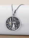 wholesale 925 Sterling Silver Guardian Angel Compass Medallion Pendant Necklace with Yellow Crystal Stone and Engraved Message for Women & Men-0-4
