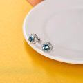 wholesale 925 Sterling Silver & Simulated Aquamarine Crystal Vintage Elegant Earrings, 10mm, Gift Box-0-3