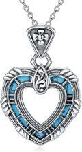 wholesale Sterling Silver Turquoise Heart Pendant Necklace with Oxidized Floral Carving & Adjustable Chain-0-0
