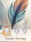 wholesale 925 Sterling Silver Double Feather Drop Earrings For Women Dangle Chain Hook Jewelry-0-5