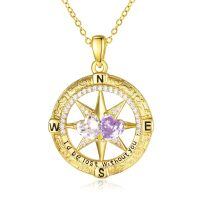 wholesale 925 Sterling Silver Compass Pendant with Birthstones for Women-04-06-Apr-Jun