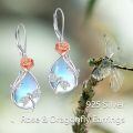 wholesale 925 Sterling Silver Moonstone Dragonfly Drop Earrings White Rose Gold Plated-0-2