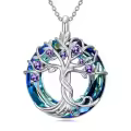 TOUPOP Sterling Silver Blue Crystal Tree Of Life Birthstone Necklace-0-0
