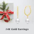 wholesale 14K Gold Freshwater Cultured Pearl Round Drop Dangle Hook Earrings-0-5