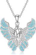 wholesale 925 Sterling Silver Blue Crystal Fairy Butterfly Pendant Necklace for Women-0-0