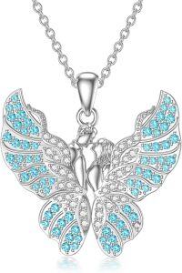wholesale 925 Sterling Silver Blue Crystal Fairy Butterfly Pendant Necklace for Women-5