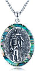 wholesale 925 Sterling Silver Egyptian God Anubis Medallion Pendant Necklaces with Abalone Shell Inlay Gifts for Men and Women-0-0