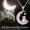 wholesale 925 Sterling Silver Moon & Star Fox Pendant Necklace - Cute Animal Charm s for Women-0-4