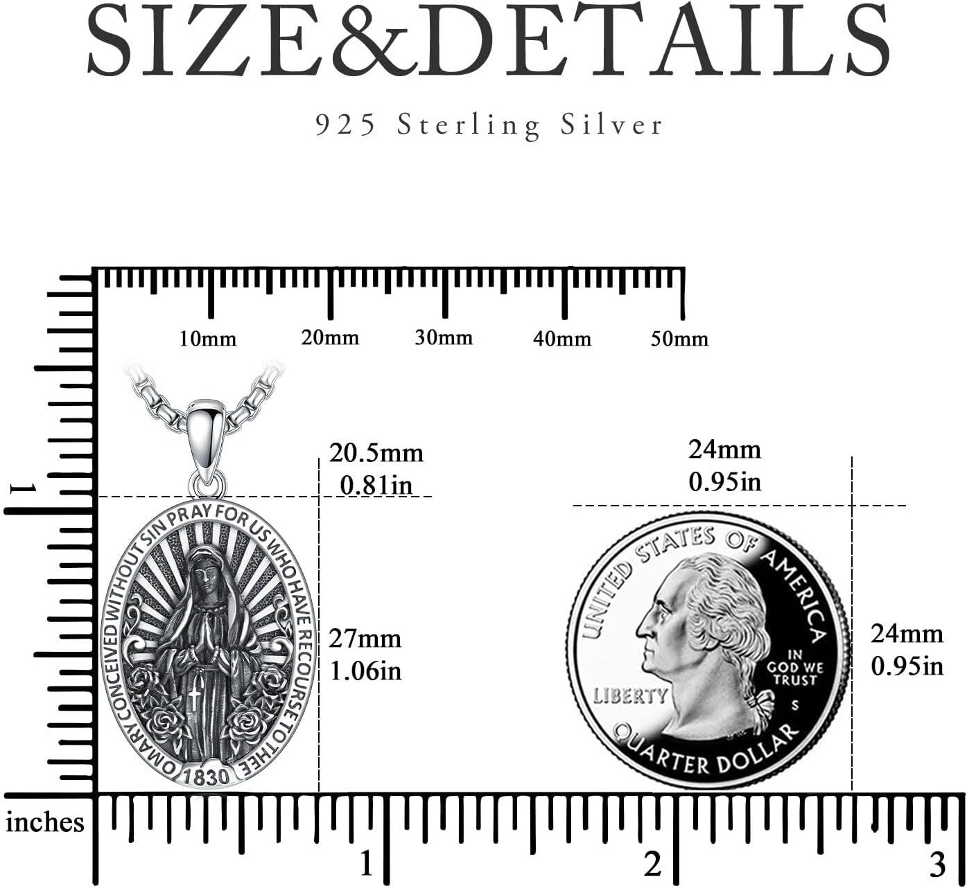 wholesale 925 Sterling Silver Virgin Mary Medal Necklace Catholic Christian Faith  for Women Girls 43cm Chain Length-0-3