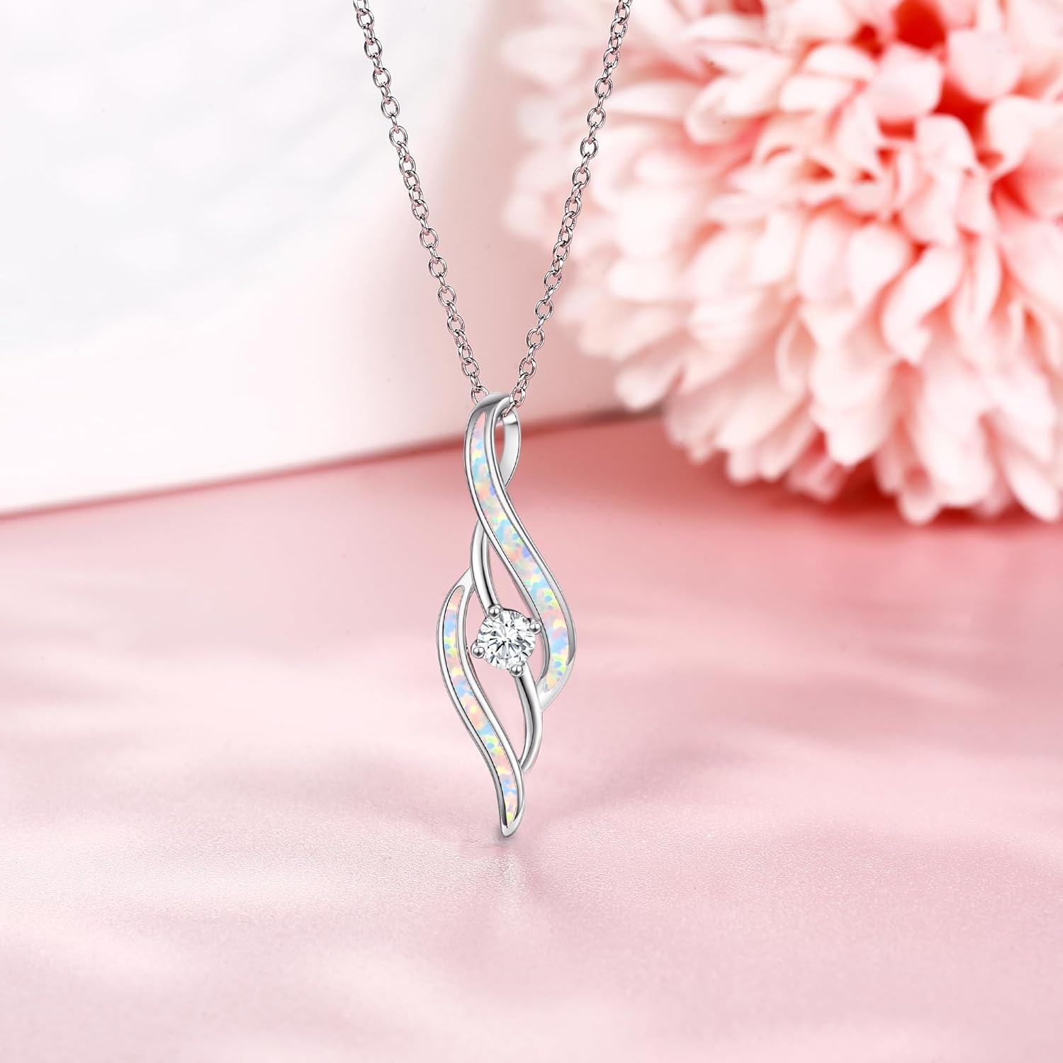 wholesale 925 Sterling Silver Opal Inlay Infinity Pendant Necklace for Women-0-2