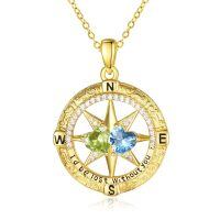 wholesale 925 Sterling Silver Compass Pendant with Birthstones for Women-08-12-Aug-Dec