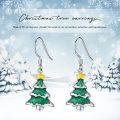 wholesale 925 Sterling Silver Metal Glittery Green Christmas Tree Dangle Earrings with Star Topper - Holiday  for Women-0-5