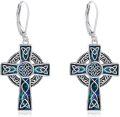 wholesale 925 Sterling Silver Celtic Knot Abalone Shell & Malachite Cross Dangle Leverback Earrings for Women Irish Catholic Christian  Ideas-0-0