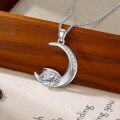 wholesale 925 Sterling Silver Lab-Grown Cubic Zirconia Dragon on Crescent Moon Charm Necklace-0-1