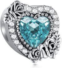 wholesale 925 Sterling Silver Rose Birthstone Charms Heart Pendant Bracelet for Women-12-December-Joyful