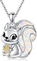 wholesale 925 Sterling Silver White Fire Opal Squirrel Pendant Necklace for Women-0-0