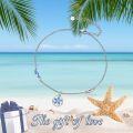 wholesale 925 Sterling Silver Blue Opal Sand Dollar Charm Anklet for Women Girls Beach  6-8 Adjustable Chain Length-0-4