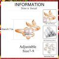 wholesale 925 Sterling Silver & Rose Gold Plated Pearl Flower Promise Ring - Adjustable Size 7-9, Hypoallergenic, Gift Box-0-5