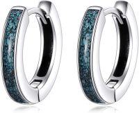 wholesale 925 Sterling Silver Turquoise Crushed Stone Huggie Hoop Earrings for Women-Blue Turquoise