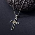 wholesale 925 Sterling Silver Men's Cross Necklace w/ 3 Gold Nails & Black Onyx Skull Pendant -0-3