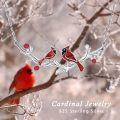 wholesale 925 Sterling Silver Red Gemstone Cardinal Branches Cross Bird Pendant Necklace for Women Gifts-0-5