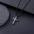 wholesale 925 Sterling Silver Mens Black Gold Cross Necklace w/ Blue Stone Pendant-0-3