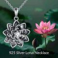 wholesale 925 Sterling Silver Black Zircon Lotus Flower Pendant Necklaces for Women Gifts-0-2