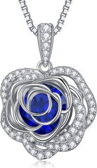 wholesale  Sterling Silver 12 Birthstone Rose Pendant Necklace Mother s Day Gift -9-Spe-Sapphire