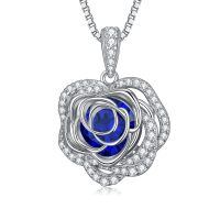 wholesale 925 Sterling Silver 12 Birthstone Rose Pendant Necklace Mother s Day Gift-9-Spe-Sapphire