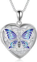 wholesale 925 Sterling Silver Butterfly Enamel Heart Lockets Necklaces for Women Birthdays Gift Ideas-0-0