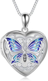 wholesale 925 Sterling Silver Butterfly Enamel Heart Lockets Necklaces for Women Birthdays Gift Ideas-Butterfly Locket Neckalce
