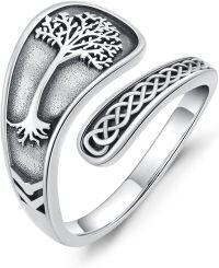 wholesale Sterling Silver Sun Moon Bee Celtic Tree Life Lotus Spoon Adjustable Open Ring Unisex Gift-Tree-Tree
