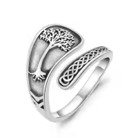 wholesale 925 Sterling Silver Sun Moon Bee Celtic Tree Life Lotus Spoon Adjustable Open Ring Unisex Gift-Tree-Tree