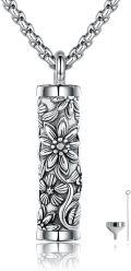 wholesale 925 Sterling Silver Floral Cylinder Cremation Pendant with Funnel and Chain Memorial Keepsake Jewelry-0-0
