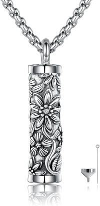 wholesale 925 Sterling Silver Floral Cylinder Cremation Pendant with Funnel and Chain Memorial Keepsake Jewelry-Daisy