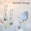 wholesale 925 Sterling Silver Green & Pink Enamel Butterfly and Flower Teardrop Dangle Earrings for Women Girls Gift-0-5