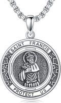 wholesale 925 Sterling Silver Saint Francis Protect Us Medal Pendant Necklace for Men & Women-0-0