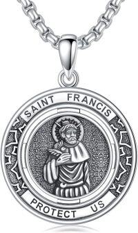 wholesale 925 Sterling Silver Saint Francis Protect Us Medal Pendant Necklace for Men & Women-St Francis Necklace