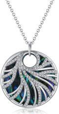 wholesale 925 Sterling Silver Round CZ Tree of Life Pendant Necklace with Abalone Shell Accents-0-0